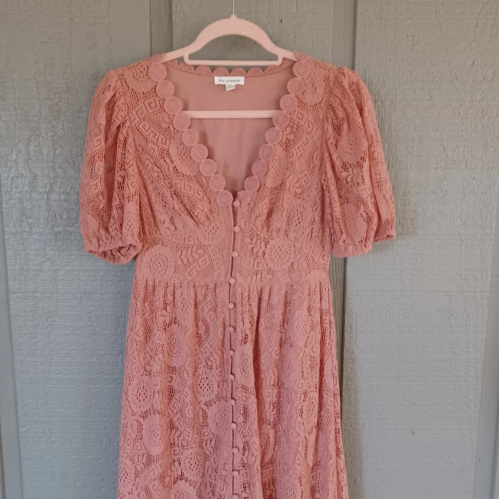 Blu Pepper Lace Short Sleeve Midi Dress Size S Women Feminine Wedding Guest